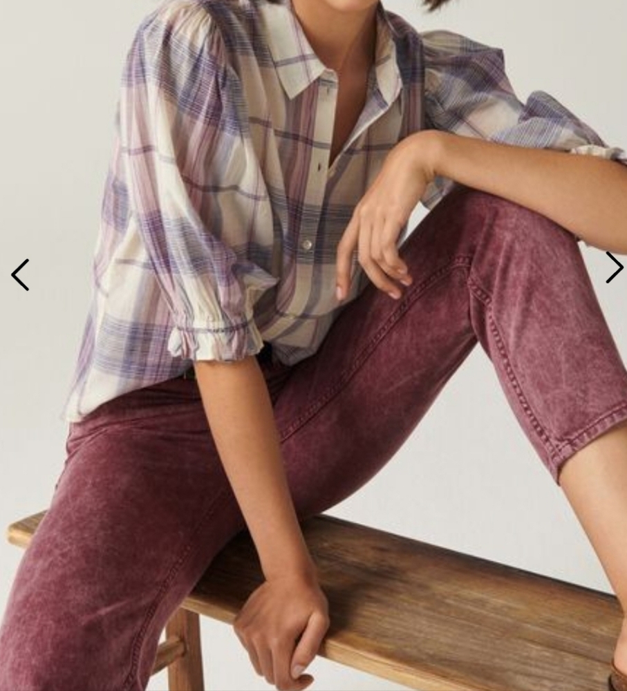 BA&SH Celeste Puff Sleeve Plaid Top